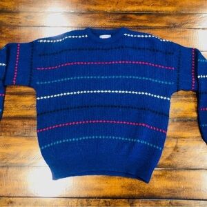 Vintage Pendleton Blue Stripe Mens XL 100% virgin wool Made in USA Sweater